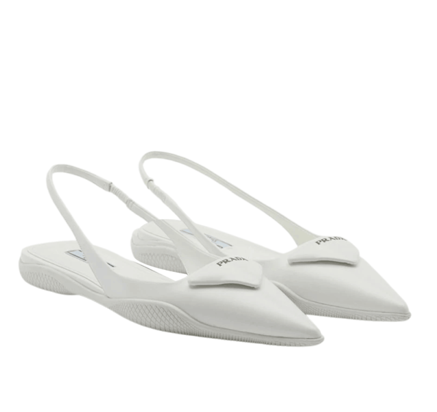 (W) Prada Brushed Leather Slingback Ballerinas White