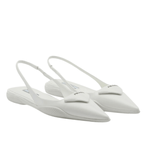 (W) Prada Brushed Leather Slingback Ballerinas White