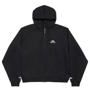 Balenciaga 3B Sports Icon Zip-Up Hoodie Washed Black White