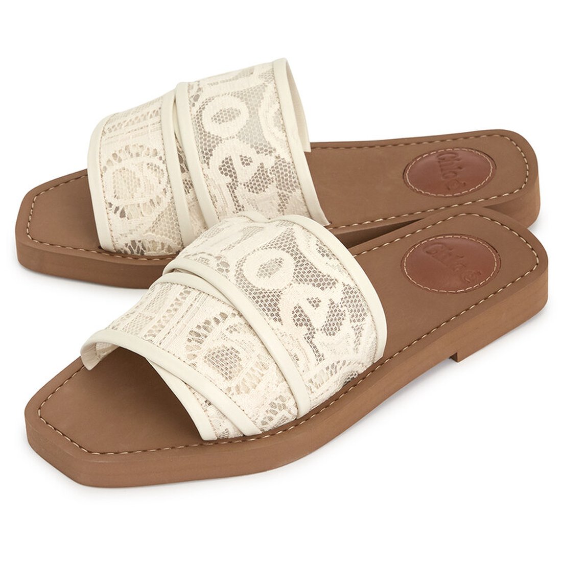 WOODY FLAT Slides - Beige