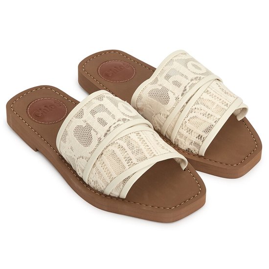 WOODY FLAT Slides - Beige