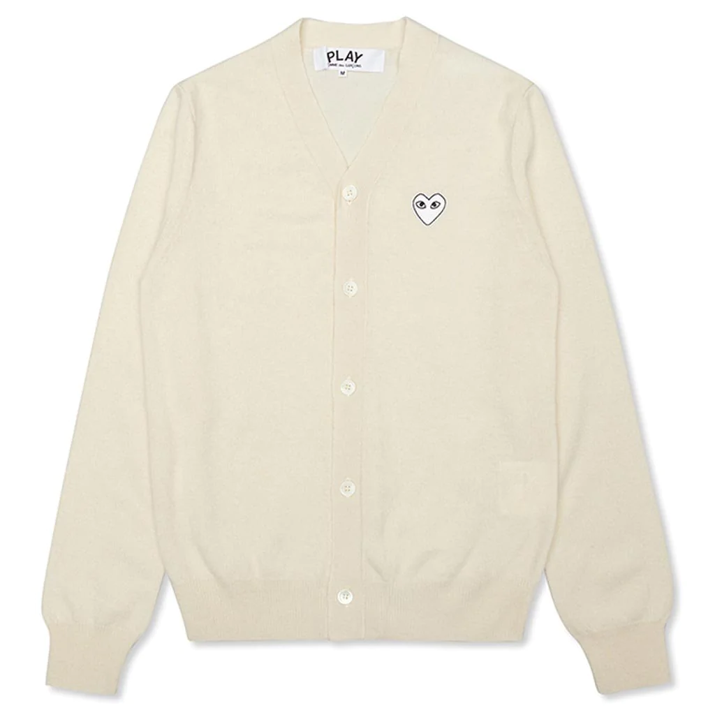 COMME DES GARCONS PLAY WOVEN V-NECK CARDIGAN - NATURAL