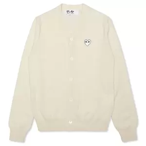 COMME DES GARCONS PLAY WOVEN V-NECK CARDIGAN - NATURAL