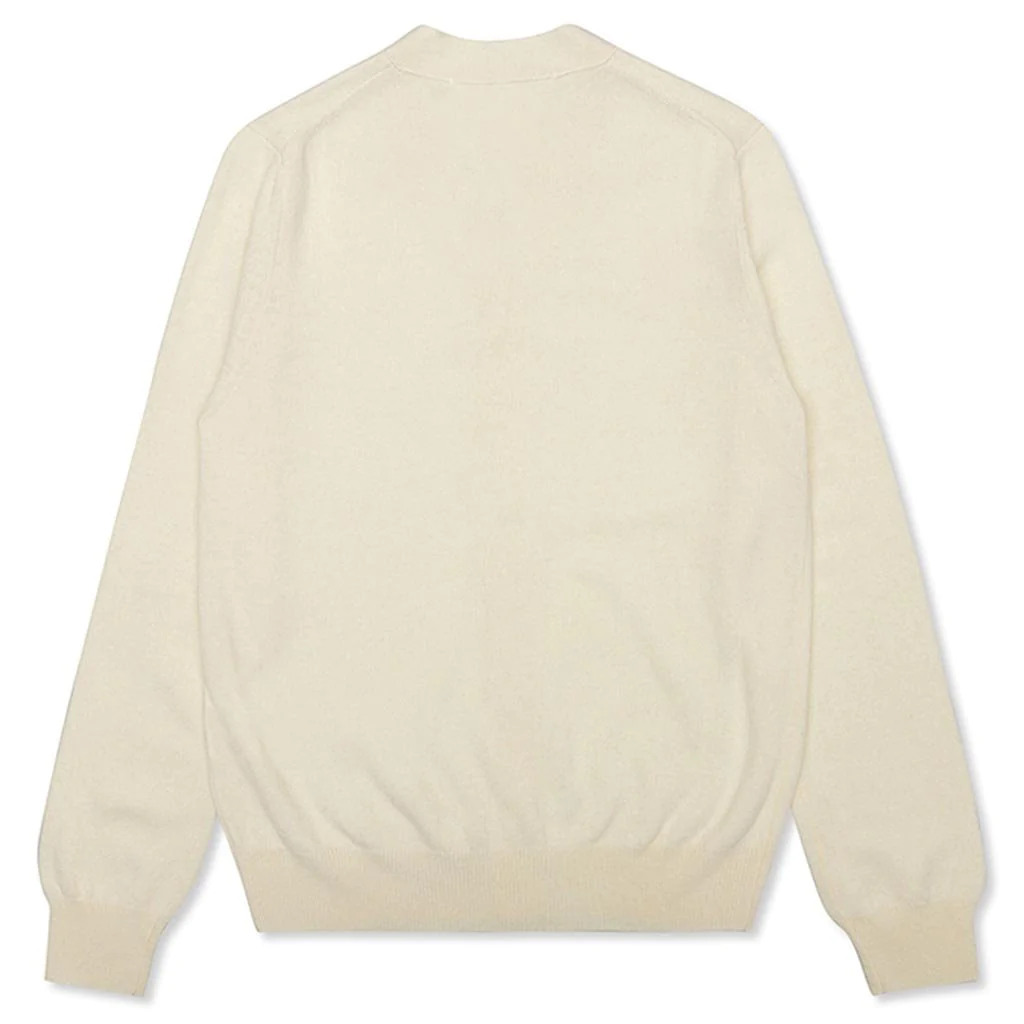 COMME DES GARCONS PLAY WOVEN V-NECK CARDIGAN - NATURAL