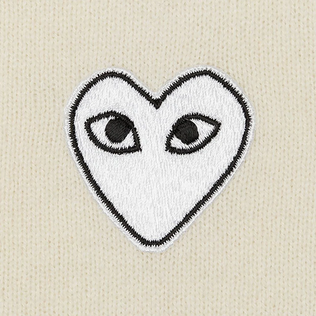 COMME DES GARCONS PLAY WOVEN V-NECK CARDIGAN - NATURAL