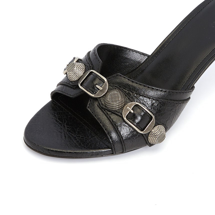 (W) Balenciaga Arena Lambskin Cagole 50mm Sandal Black