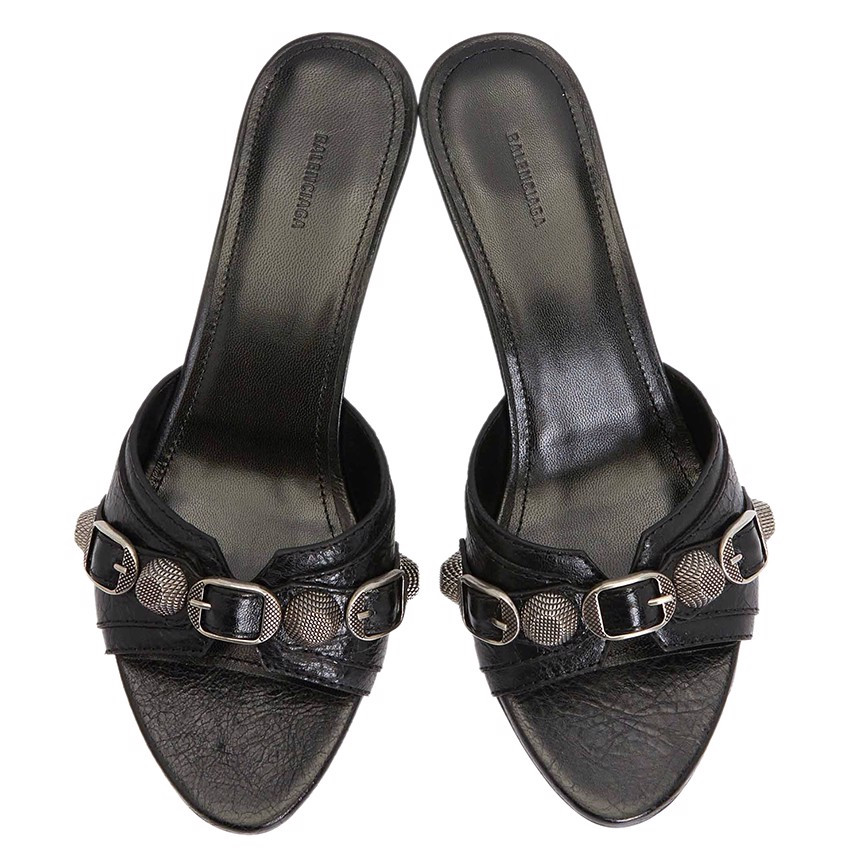 (W) Balenciaga Arena Lambskin Cagole 50mm Sandal Black