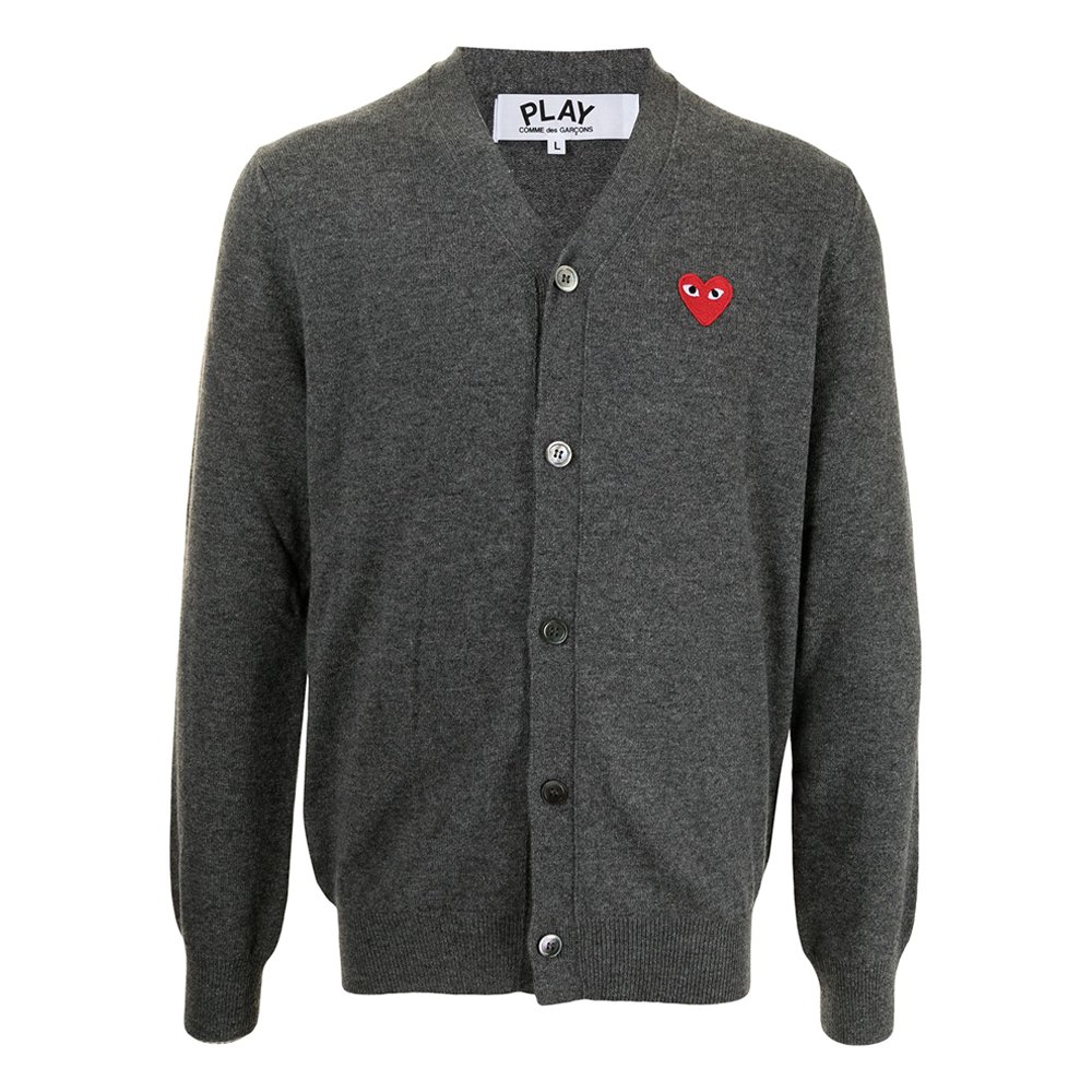  Red Wappen V-neck Cardigan Dark Gray