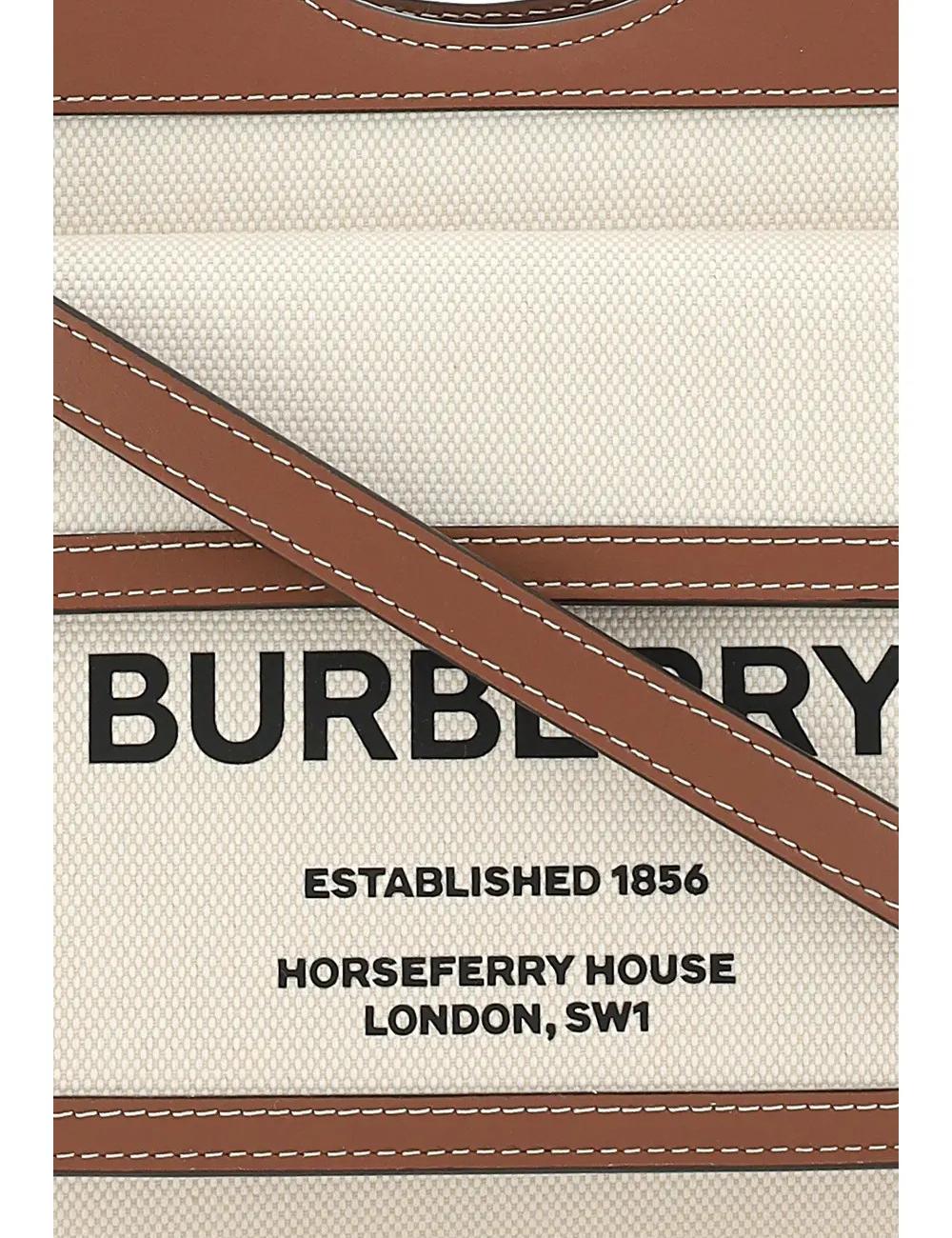 Burberry Mini Two-Tone Canvas and Leather Pocket Bag Natural Malt Brown