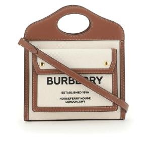 Burberry Mini Two-Tone Canvas and Leather Pocket Bag Natural Malt Brown