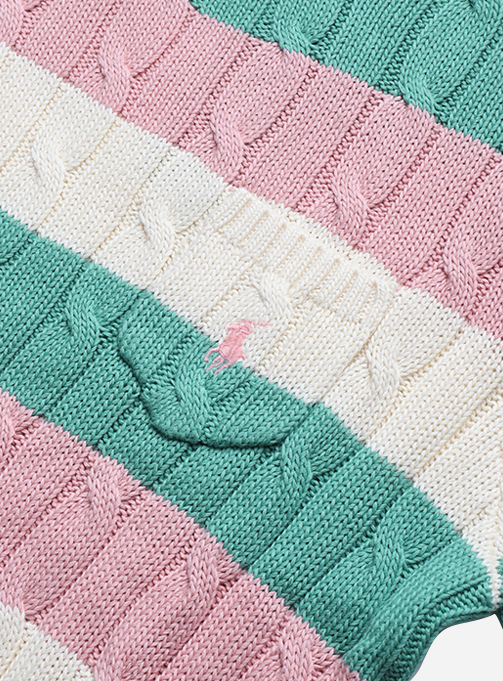 STRIPED CABLE KNIT SHORT SLEEVE SWEATER