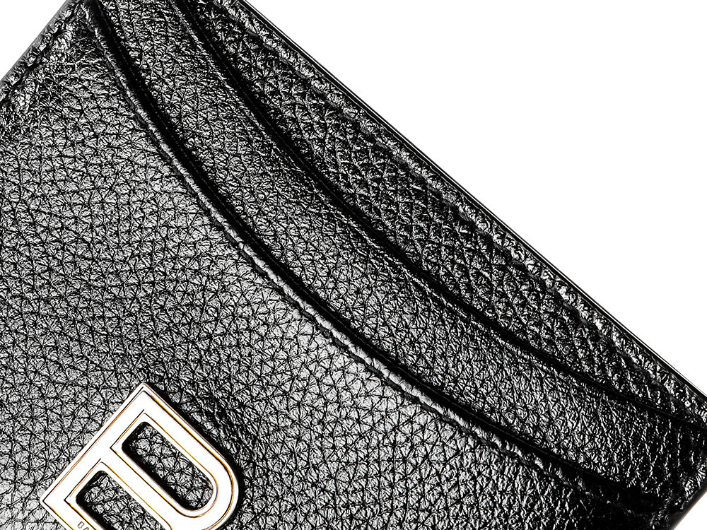 Balenciaga Hourglass B Logo Black Leather Card Holder 
