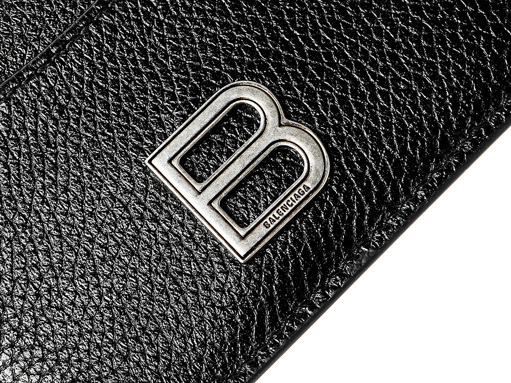 Balenciaga Hourglass B Logo Black Leather Card Holder 