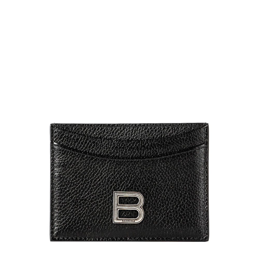 Balenciaga Hourglass B Logo Black Leather Card Holder 