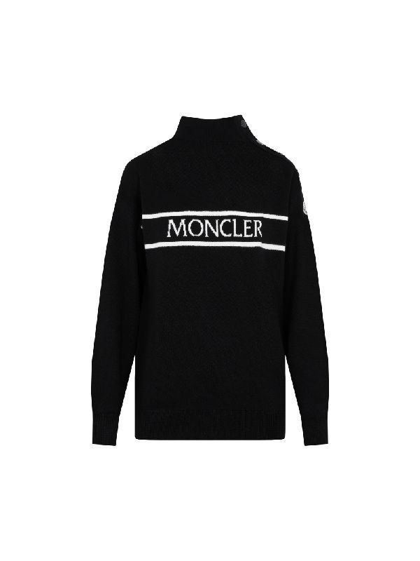 Logo Shoulder Button High Neck Wool Knit Top