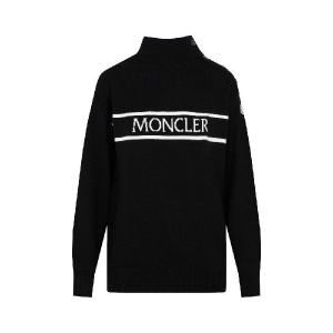 Logo Shoulder Button High Neck Wool Knit Top