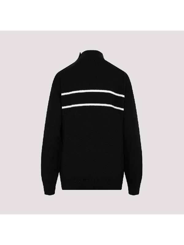 Logo Shoulder Button High Neck Wool Knit Top