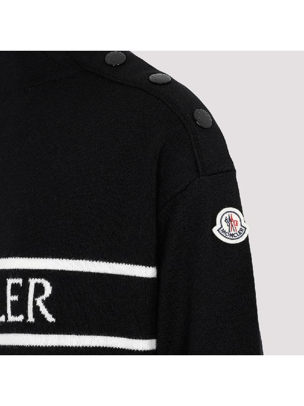 Logo Shoulder Button High Neck Wool Knit Top