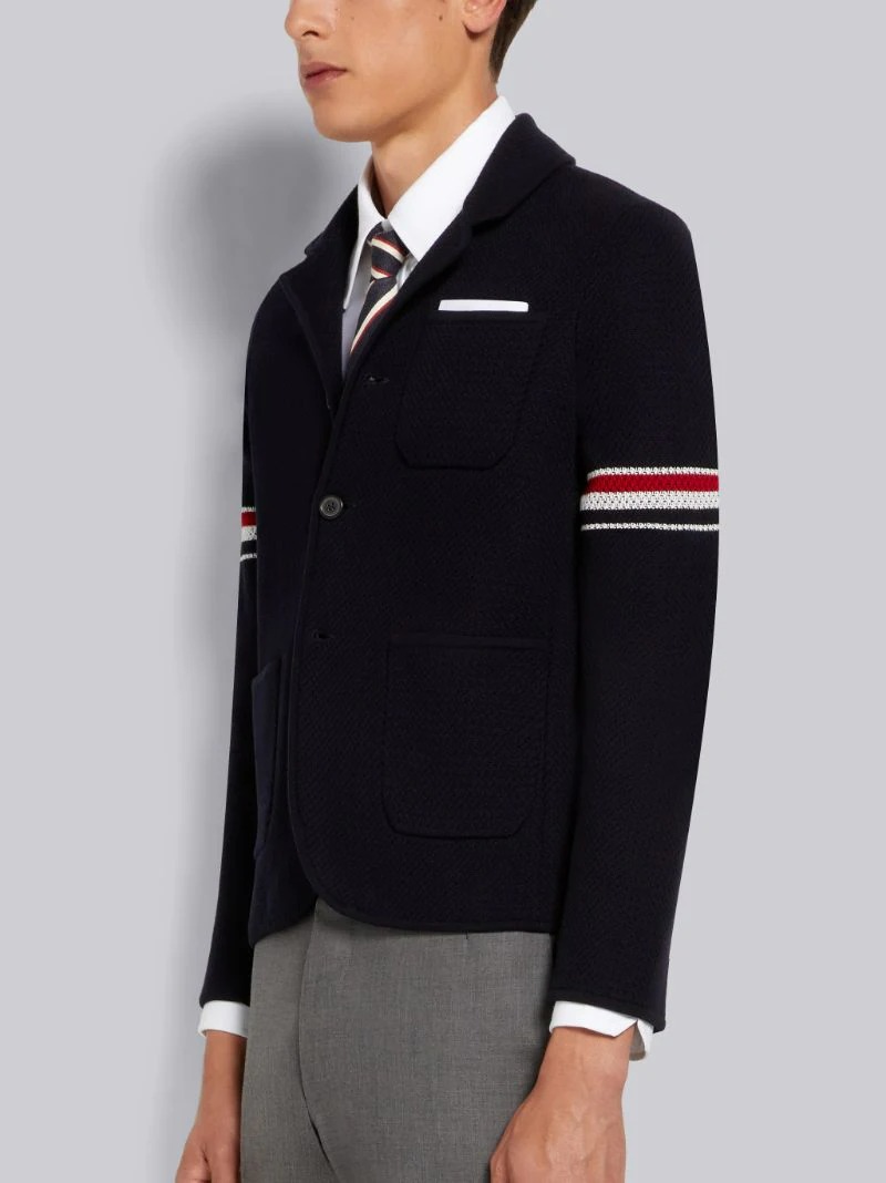 NAVY TEXTURED JACQUARD STRIPE ARMBAND JACKET