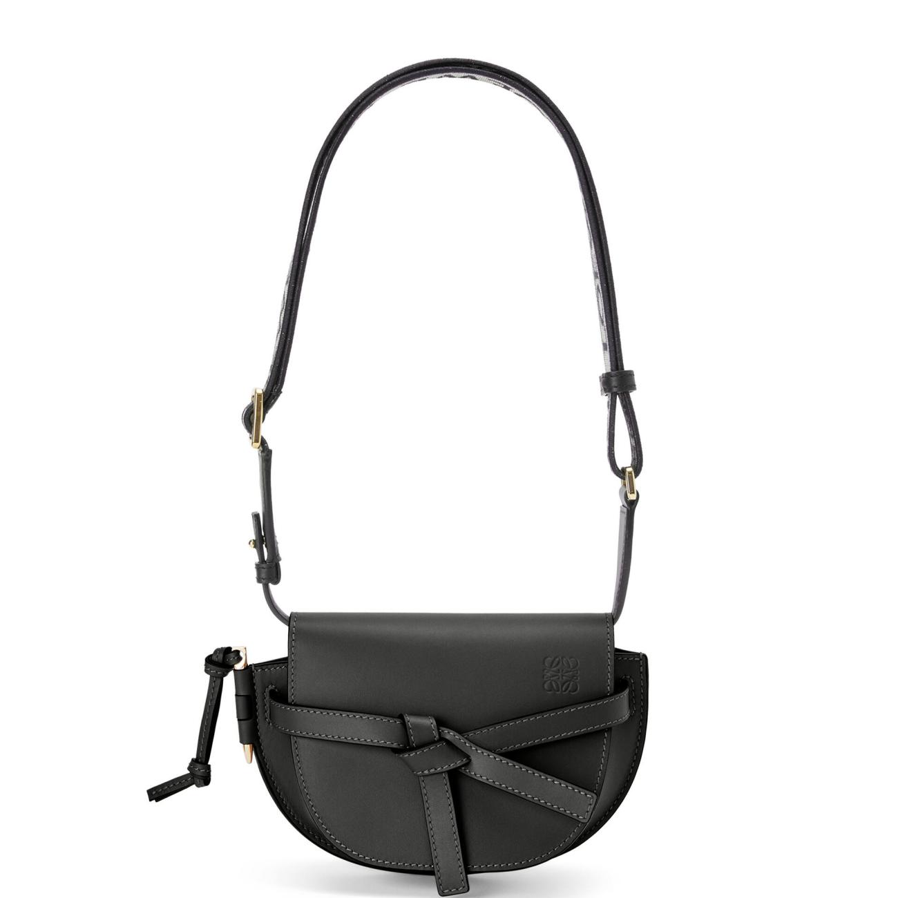 Mini Gate Dual bag in soft calfskin and jacquard - Black