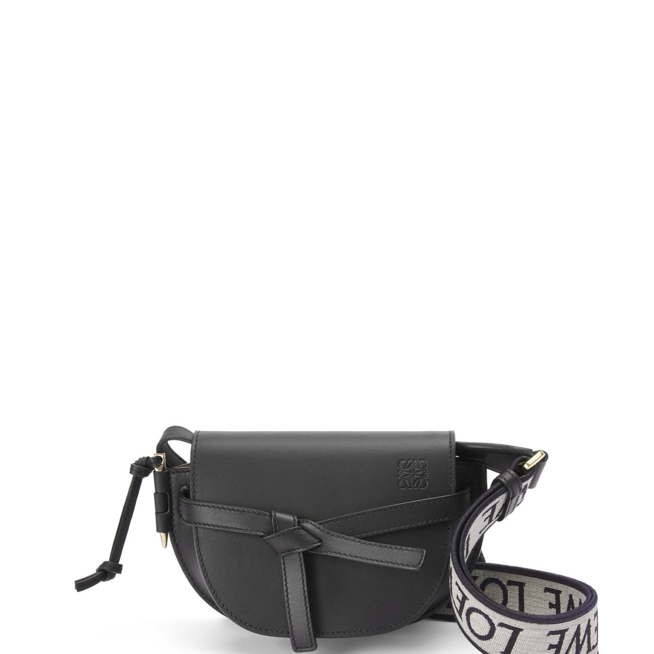 Mini Gate Dual bag in soft calfskin and jacquard - Black