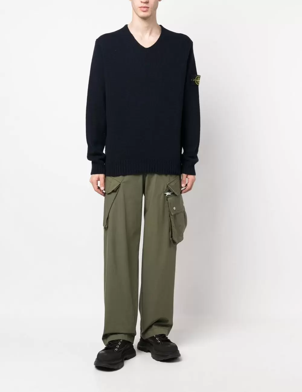 Compass-motif wool-blend jumper