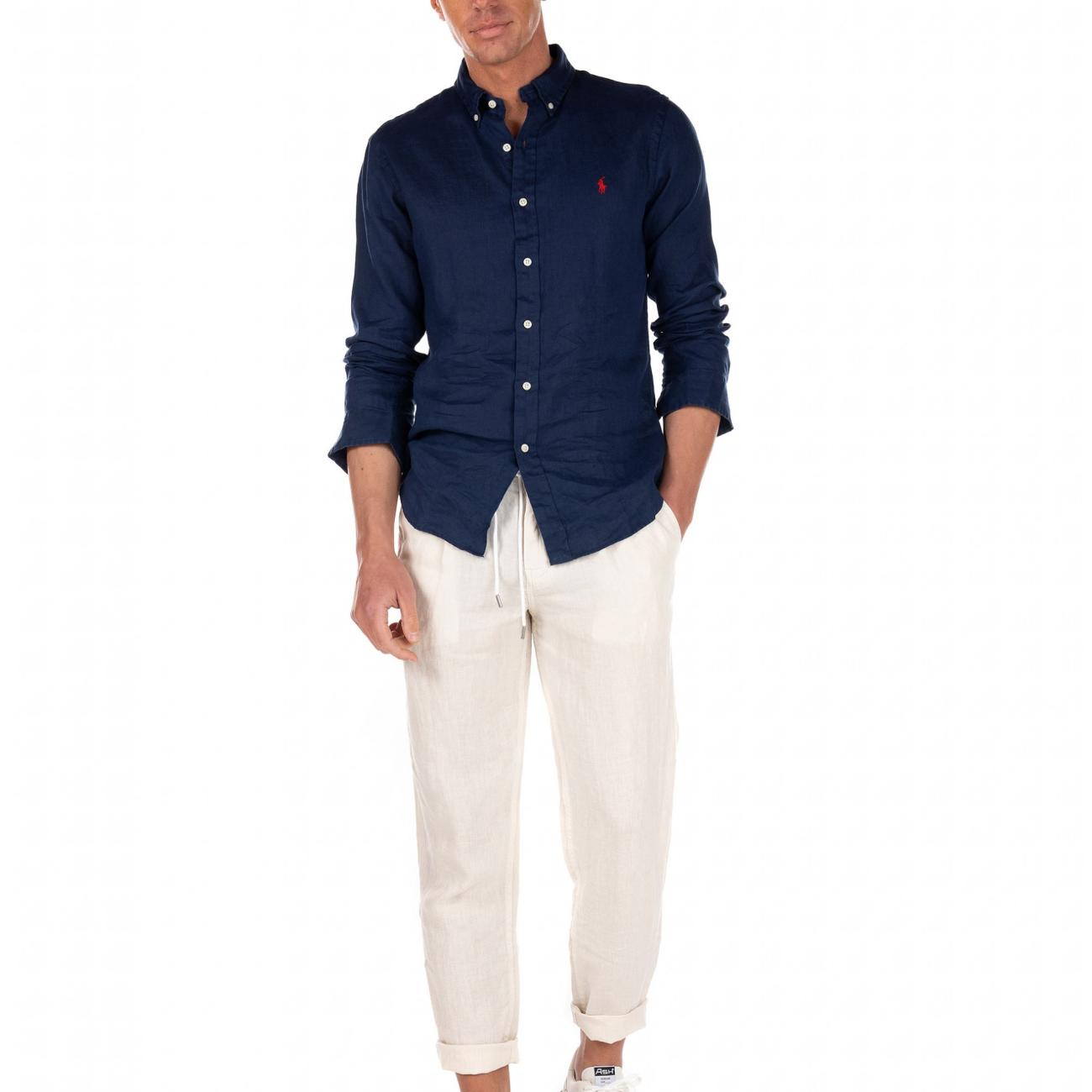 Pony logo embroidered linen shirt 