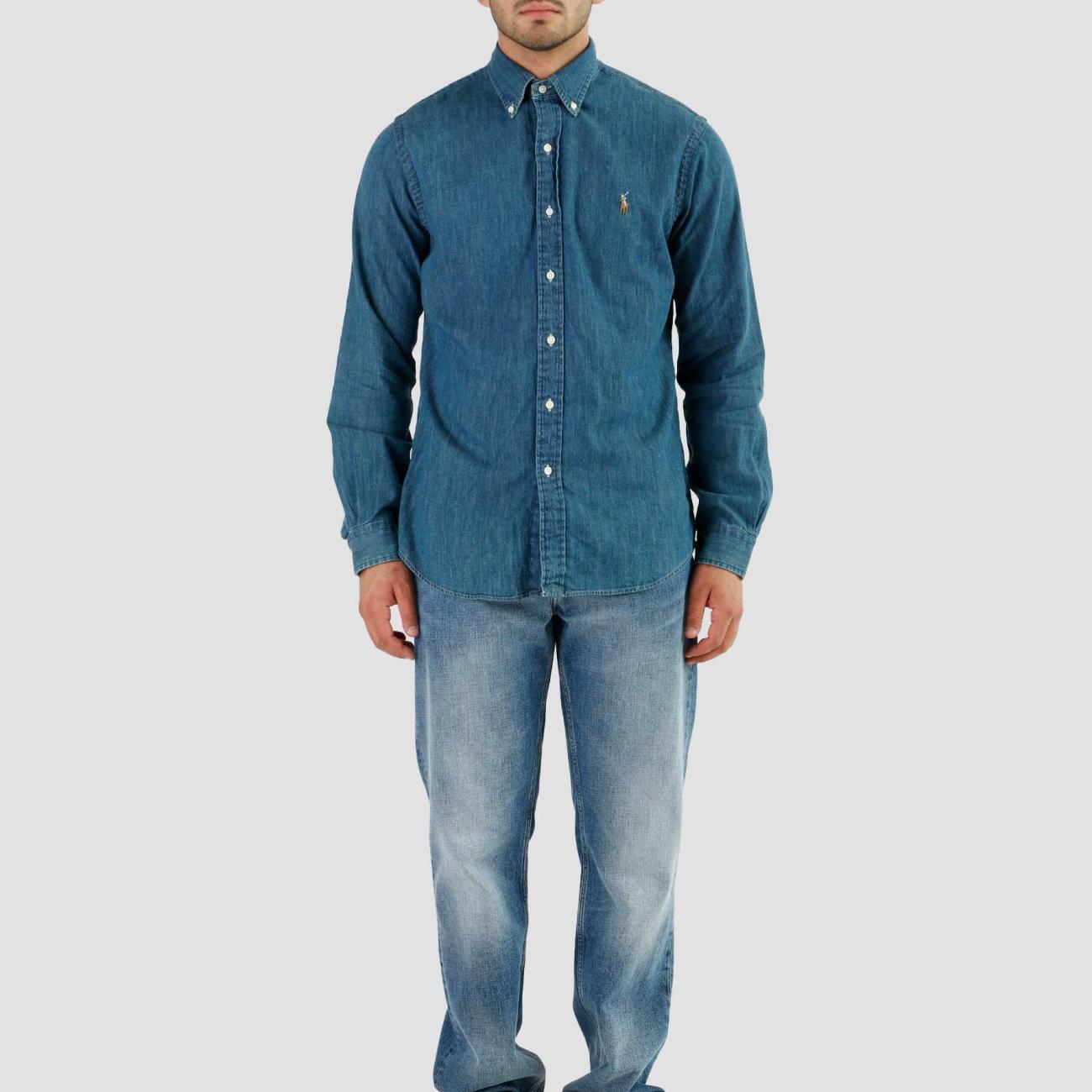 Pony logo embroidered denim shirt