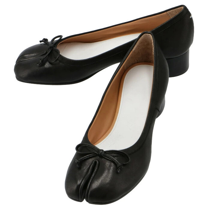 (W) Maison Margiela Tabi Leather Ballerina Pumps Black