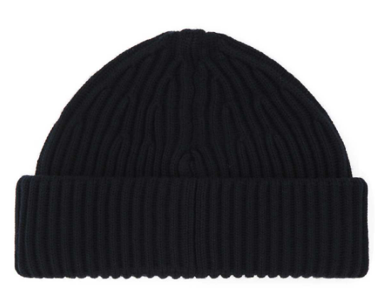 Logo patch ribbed rool beanie ( Navy)