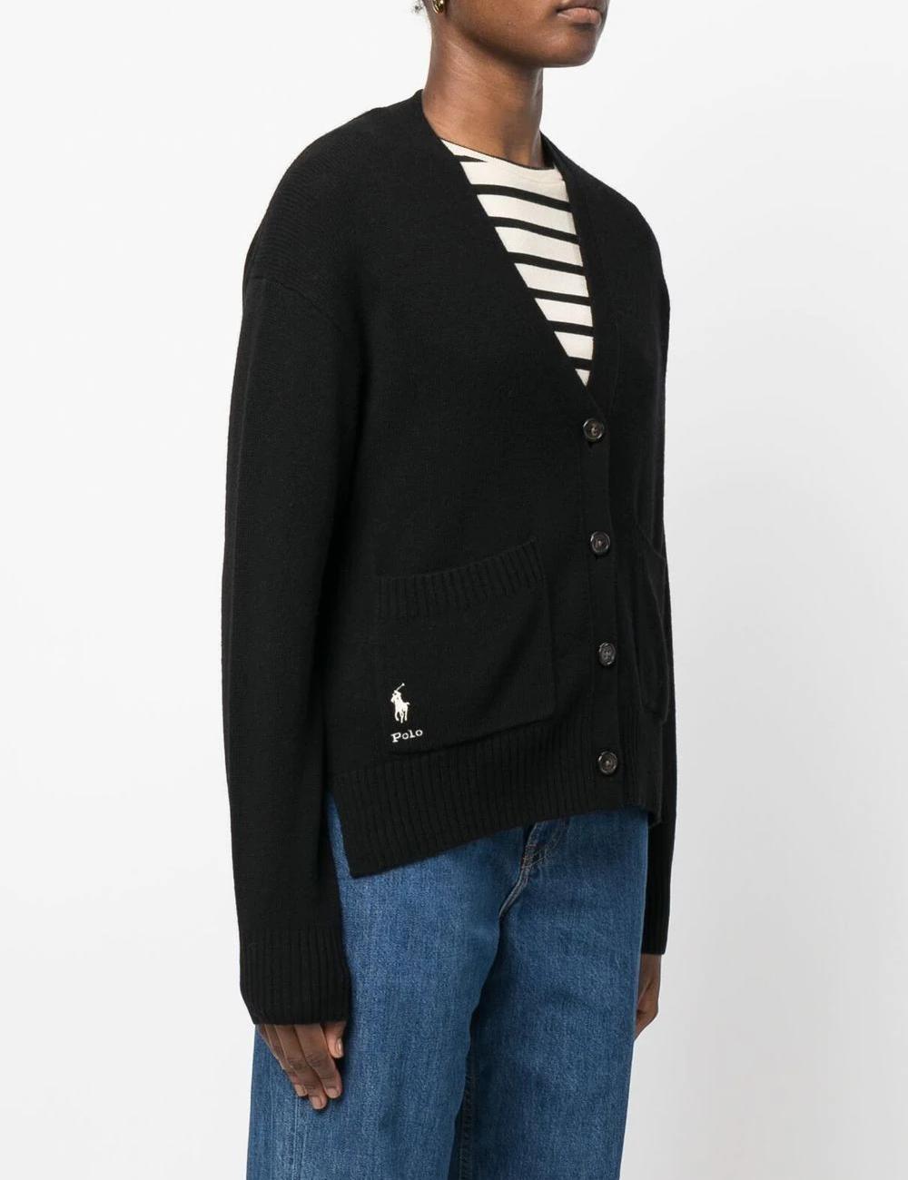 Pony Logo Embroidered Wool Cashmere Cardigan 