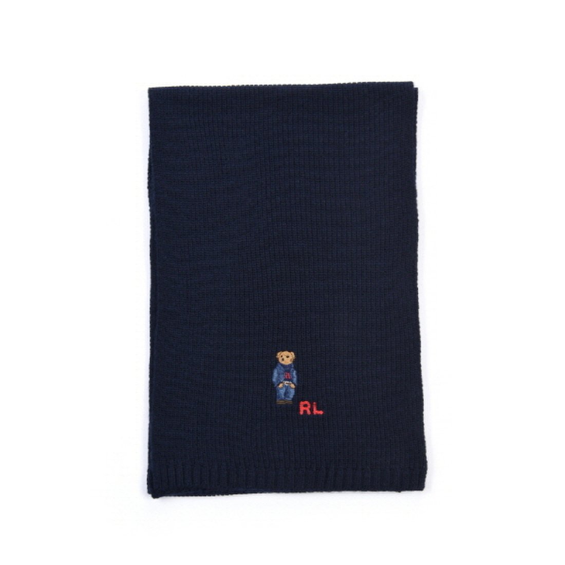 Denim Jean Bear Embroidery Wool Muffler - Navy 