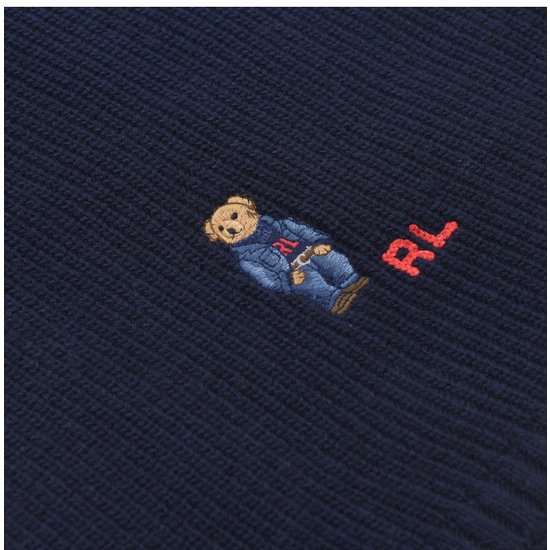 Denim Jean Bear Embroidery Wool Muffler - Navy 