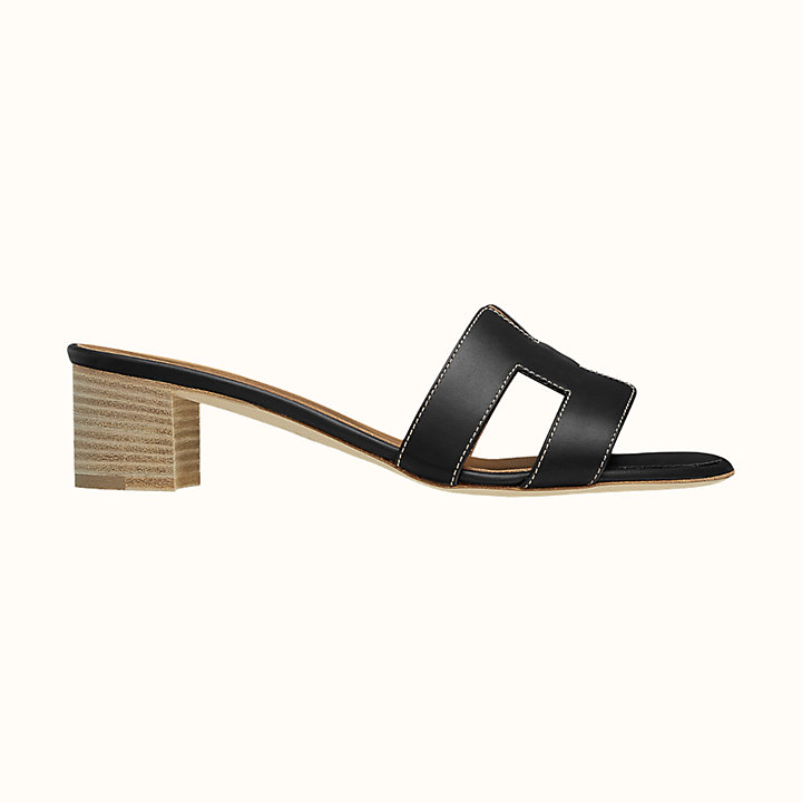 Hermes Oasis Sandal Calfskin & Noir Piqures Ecrues