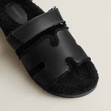 Hermes Chypre Sandal Calfskin Woolskin & Noir