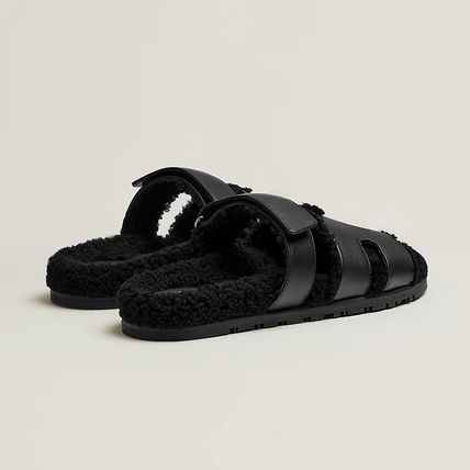 Hermes Chypre Sandal Calfskin Woolskin & Noir