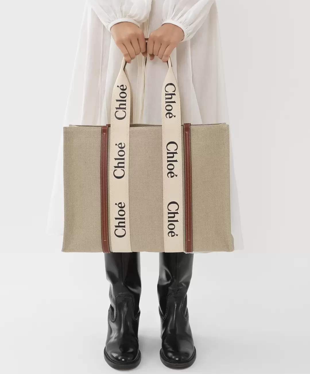 large woody tote bag beige