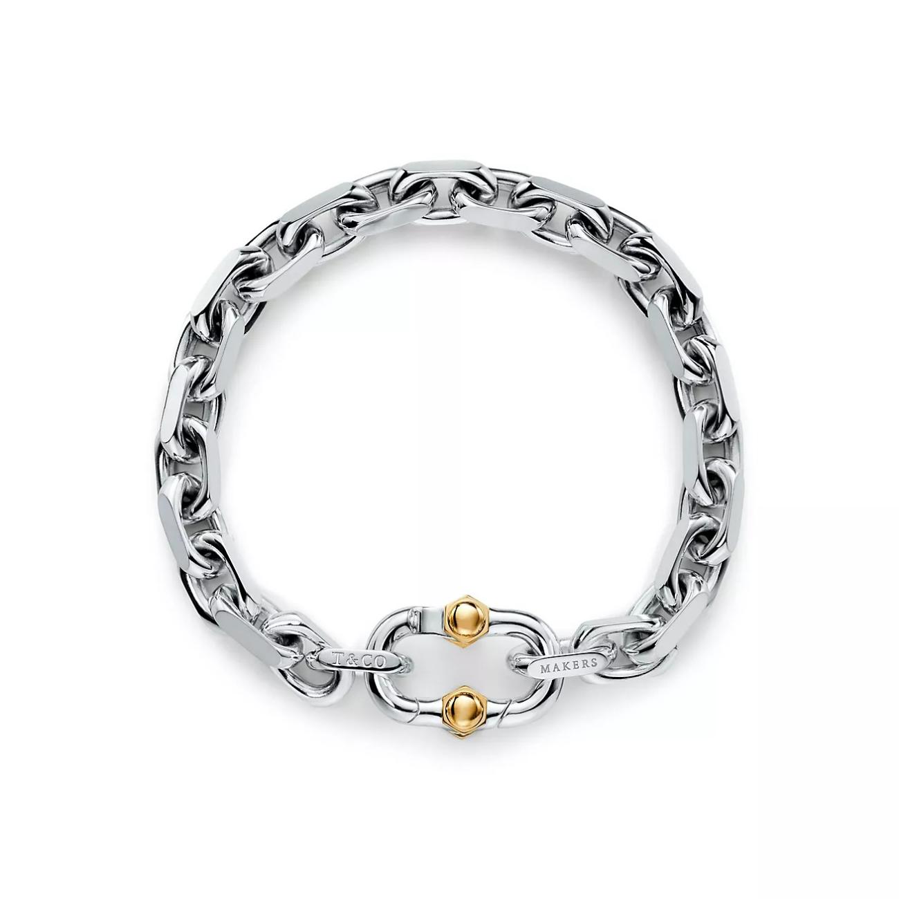 Tiffany & Co. Tiffany 1837 Makers Wide Chain Bracelet Silver & Yellow Gold