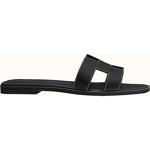 Hermes Oran Sandal Calfskin & Noir Piqures Ecrues