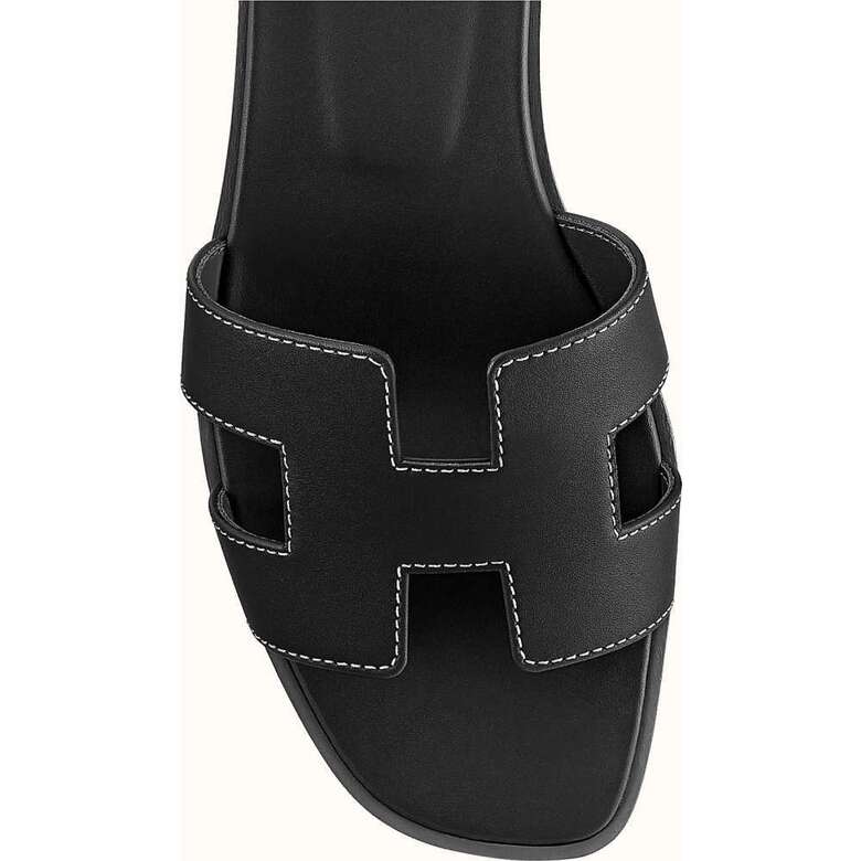 Hermes Oran Sandal Calfskin & Noir Piqures Ecrues