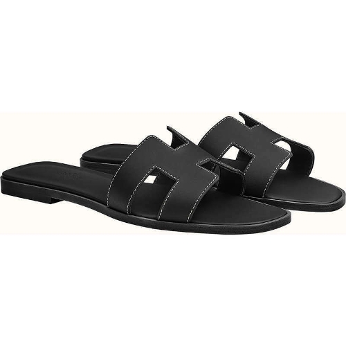 Hermes Oran Sandal Calfskin & Noir Piqures Ecrues