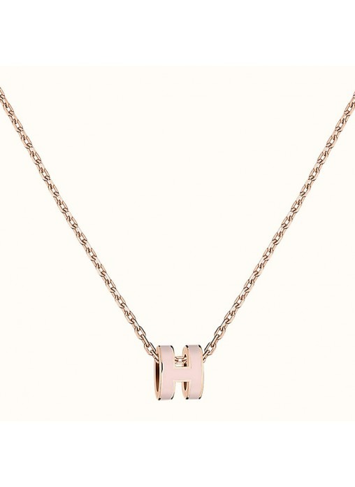 (W) Hermes Mini Pop H Pendant Rose Gold & Rose Dragee