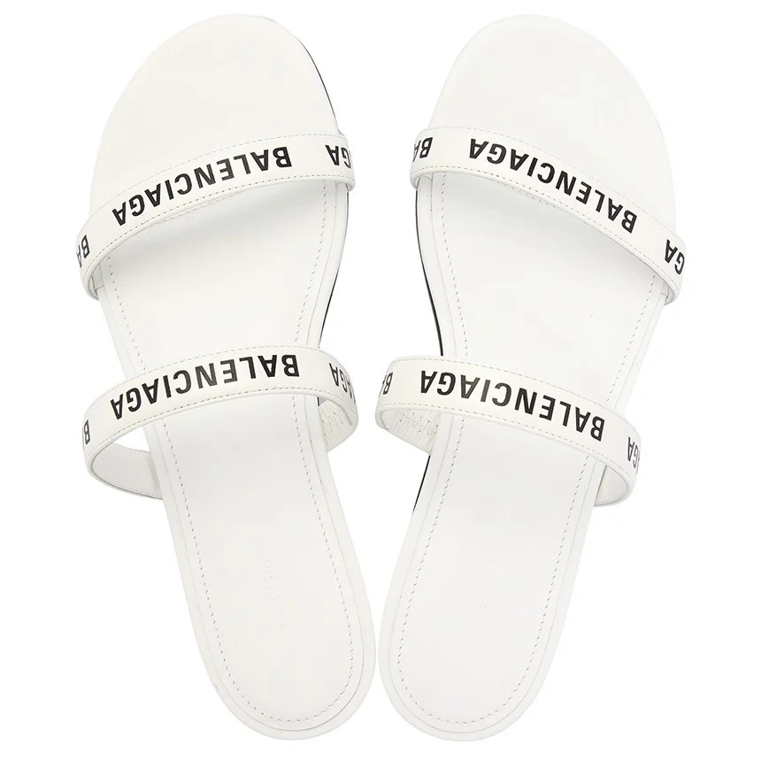Round Flat Slippers Sandals 'White'