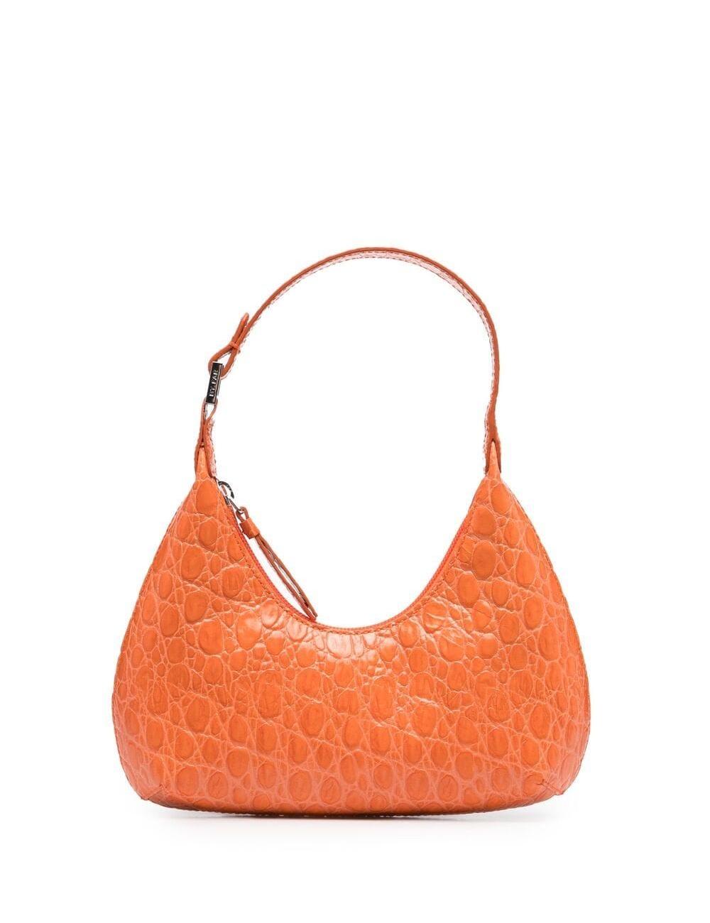 BABY AMBER PAPAYA CIRCULAR CROCO EMBOSSED LEATHER 