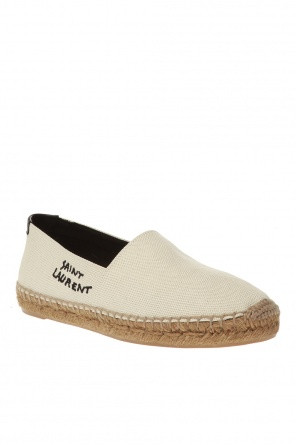 Saint Laurent Embroidered Espadrilles in Canvas Natural Beige