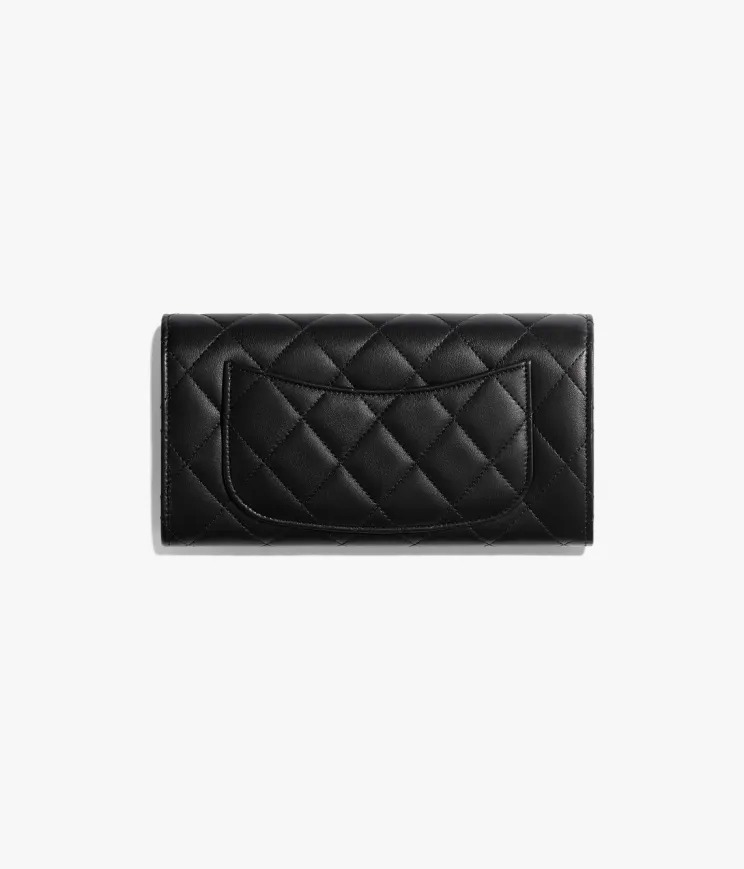 Chanel Classic Long Flap Wallet Grained Calfskin & Silver Black