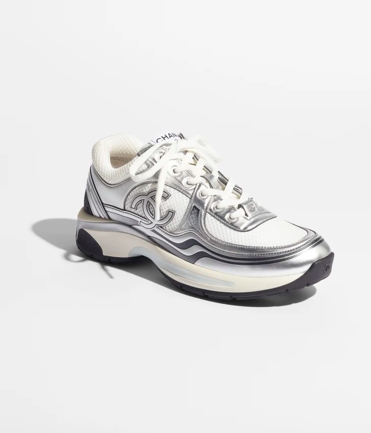 Chanel Sneakers Fabric Laminated & White Silver