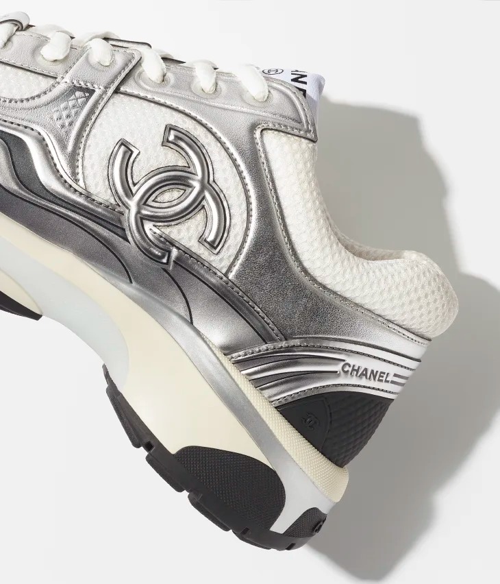 Chanel Sneakers Fabric Laminated & White Silver