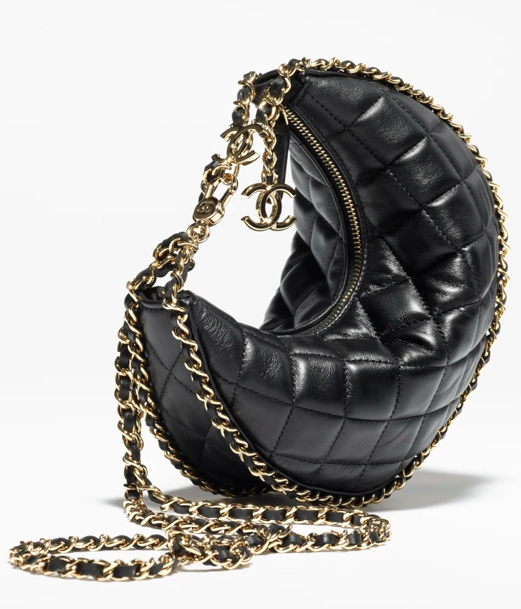 Chanel Small Hobo Bag Lambskin & Shiny Light Gold Black