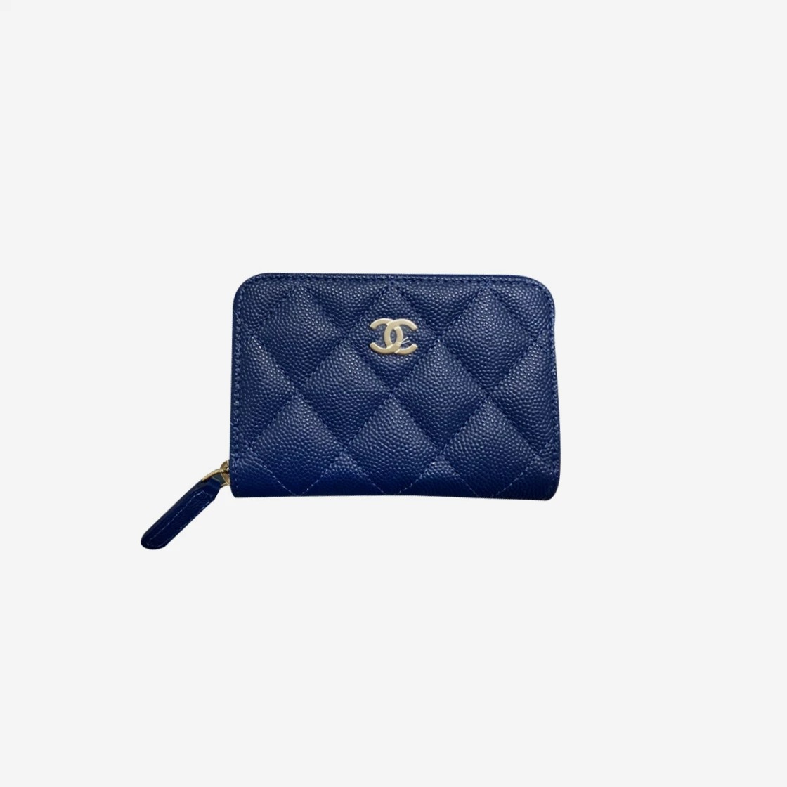 Chanel Classic Zipped Coin Purse Grained Shiny Calfskin & Gold Navy Blue